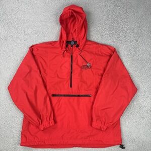 Vtg 90's Vantage Lansing Lugnuts Jacket Men Large Red‎ 1/2 Zip Hooded Mesh Lined